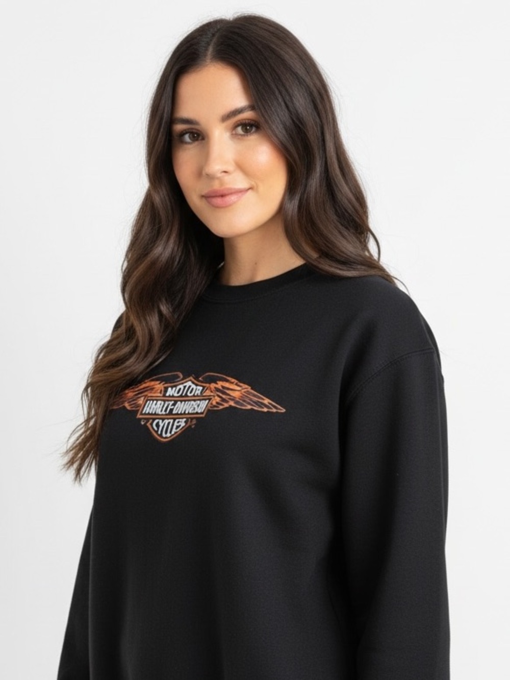 Vintage Harley-Davidson Black Crewneck Sweatshirt with Flame Logo Embroidered